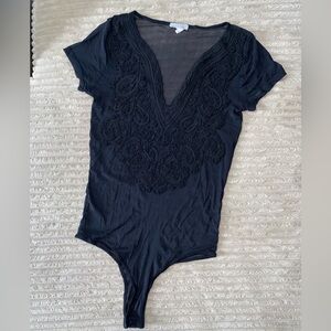 Top Chic Black Sheer Embroidered Bodysuit - Size L